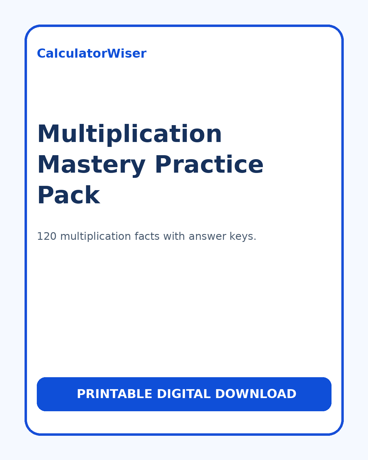 Multiplication Mastery Practice Pack